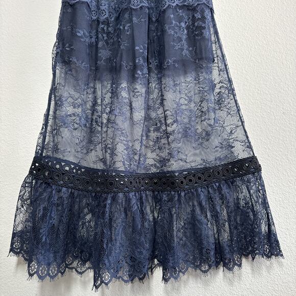 Self-Portrait Navy Lace Frill Midi Dress SP13-056 Size 4 Elegant Cocktail - Picture 9 of 16